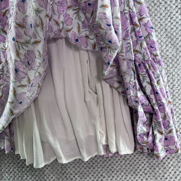 Haute Hippie Dress Womens M White Purple Floral Tiered Midi Smocked Cottage Boho - Picture 10 of 16